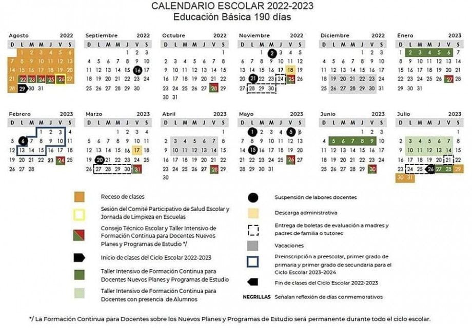 Con 190 días de clases, así sería el calendario escolar 20222023
