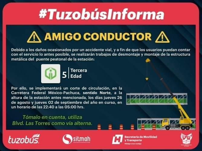 Habrá cortes a la circulación en el sur de Pachuca por rehabilitación de puente del Tuzobús