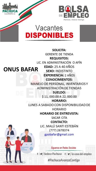 Vacantes para trabajar en Pachuca con sueldos de hasta 22 mil pesos