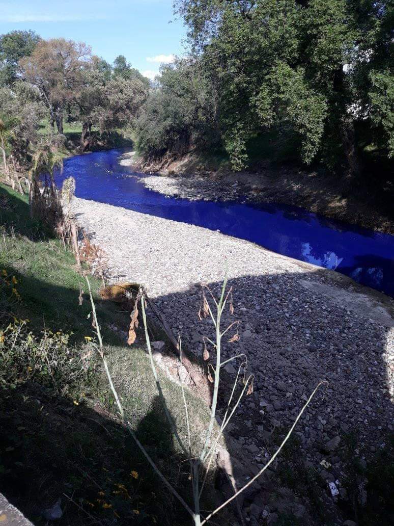 Aparece extraña coloración azul en afluente del río Tula