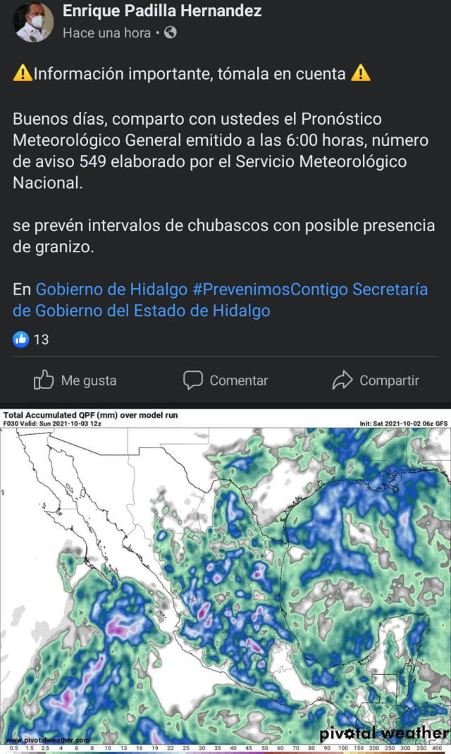 Pronostican granizadas en Hidalgo para este sábado