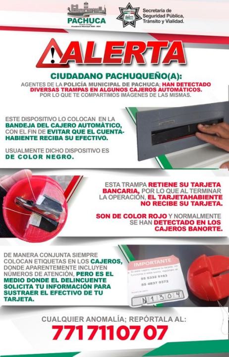 Estos son los tipos de trampas detectados en cajeros automáticos en Pachuca