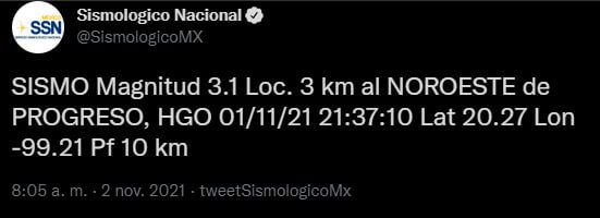 Se registra sismo en Hidalgo: epicentro en Progreso de Obregón