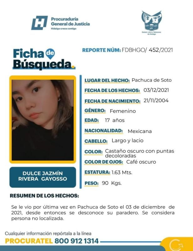 #AlertaDeBúsqueda: Tiene 17 años y desapareció en Pachuca