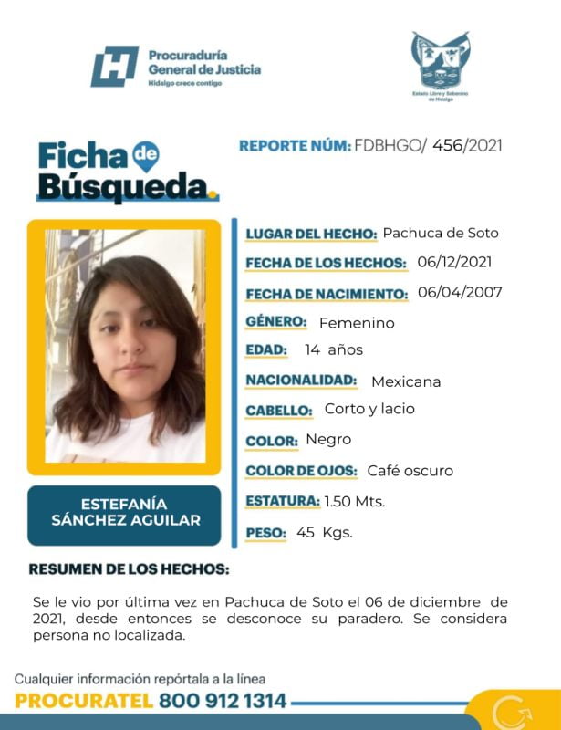 Jovencita de Pachuca lleva tres días desaparecida; activan ficha de búsqueda