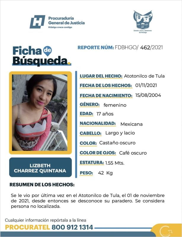 Jovencita lleva 44 días desaparecida en Hidalgo; piden ayuda para encontrarla