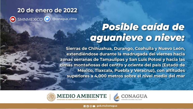 Llegan frente frío y tormenta invernal; pronostican caída de aguanieve en el centro del país