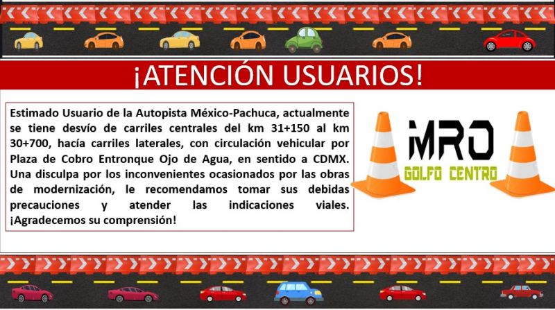 Aumentan desvío, reducción y cierre de carriles en la México-Pachuca