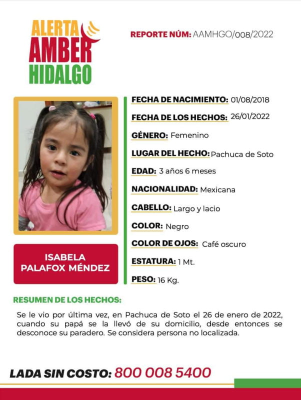 #AlertaAmber: Tiene 3 años y desapareció en Pachuca