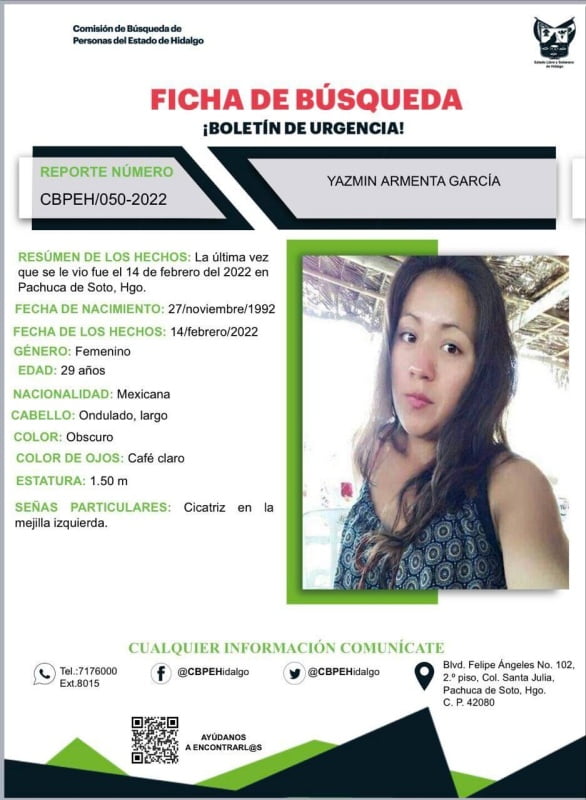 Mujer desapareció en Pachuca el 14 de febrero; autoridades activan búsqueda