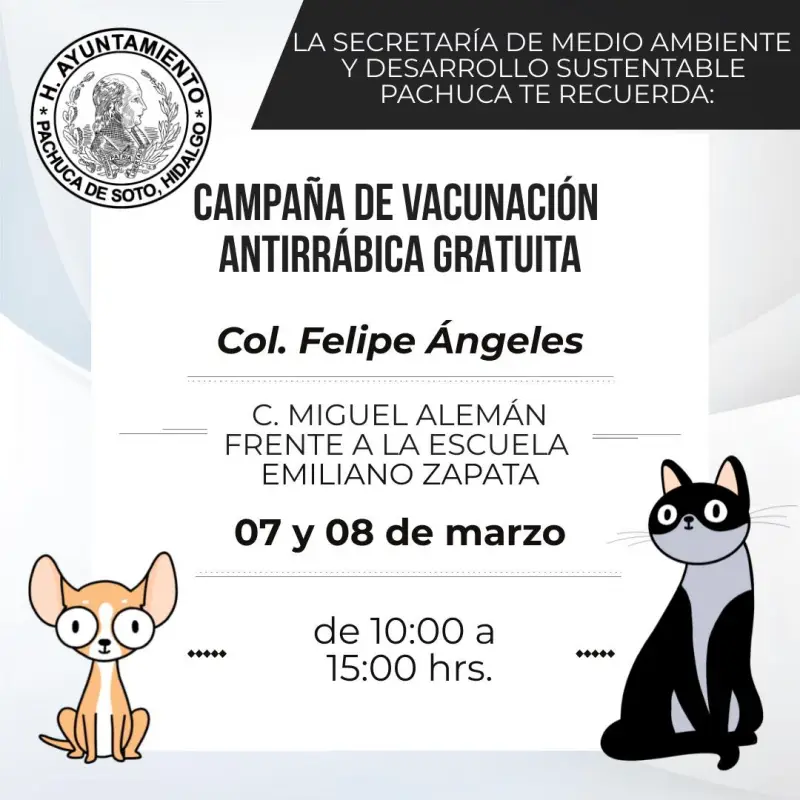 Arranca campaña antirrábica gratuita en Pachuca; lleva a tus mascotas a estas sedes