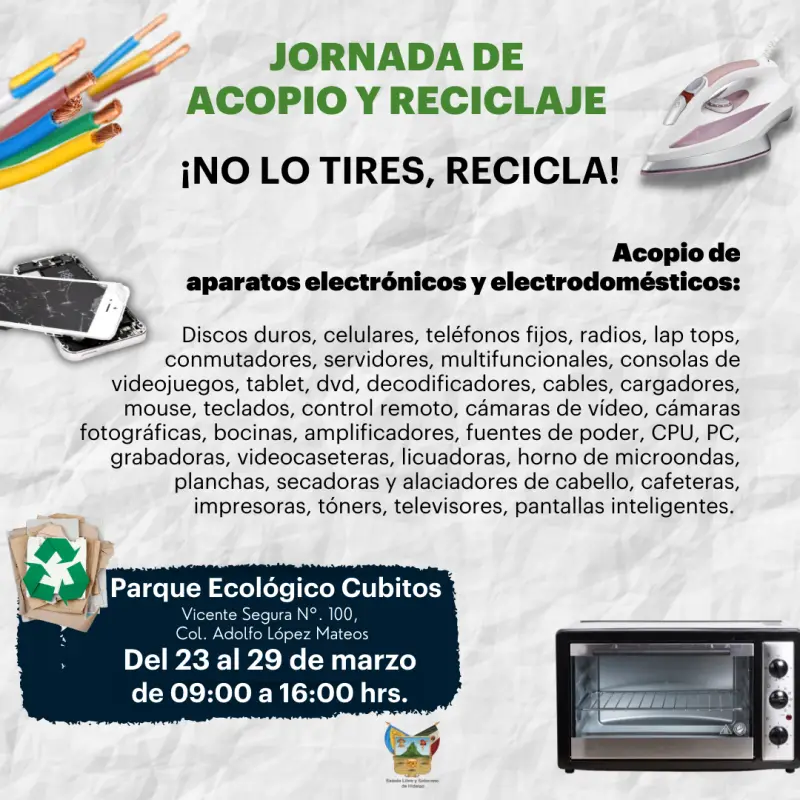 No lo tires, recicla: inicia campaña de acopio de electrónicos en Pachuca