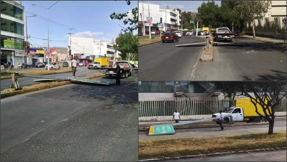 Se desploma señalamiento vial en avenida de Pachuca