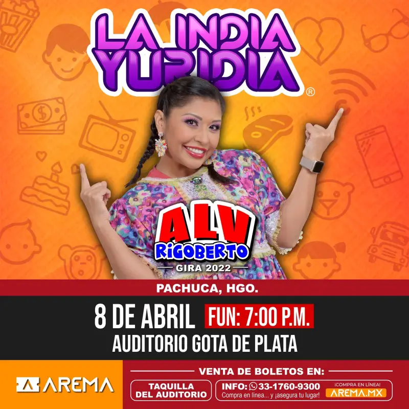 La India Yuridia llegará a Pachuca con "ALV Rigoberto"