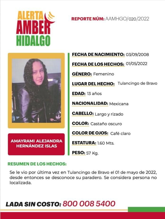 Activan #AlertaAmber por adolescente desaparecida en Hidalgo