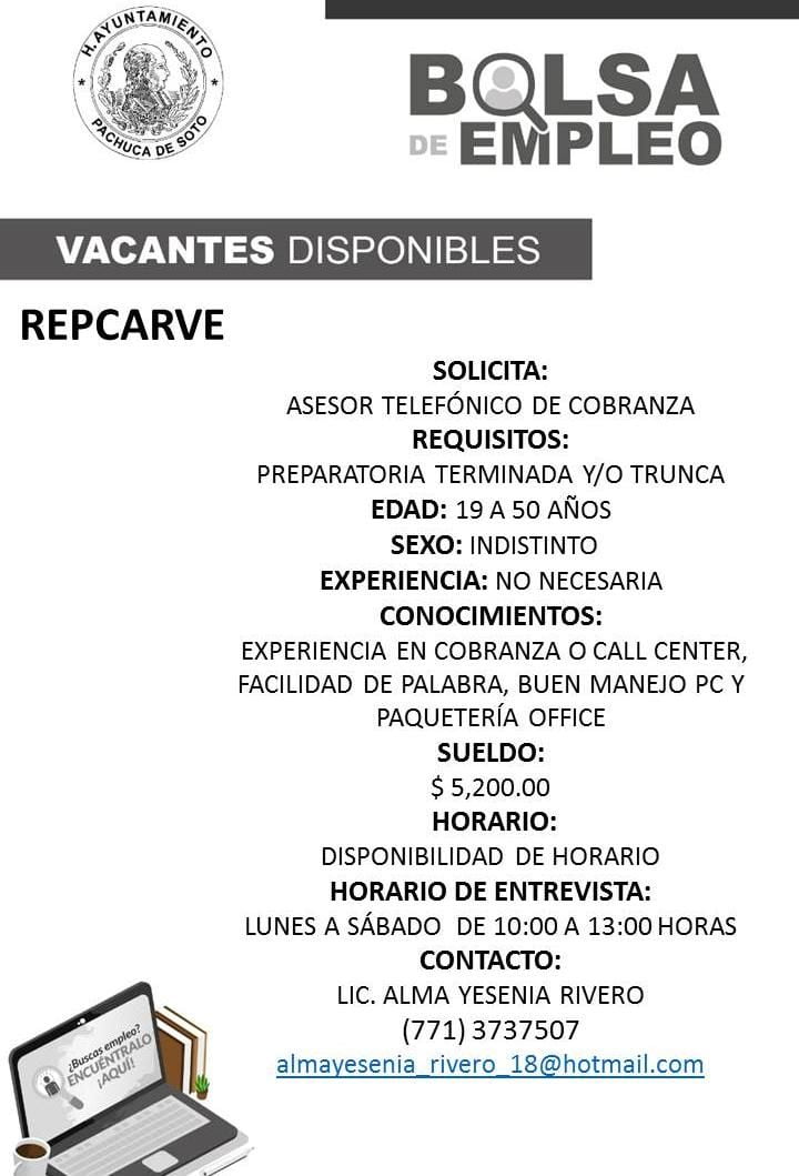 Ofrecen empleos en Pachuca con sueldos de hasta 27 mil pesos