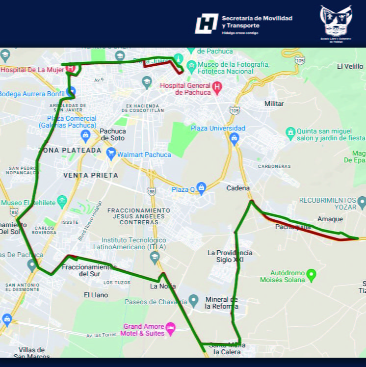 Nueva ruta de transporte en la zona metropolitana de Pachuca, a partir de este viernes