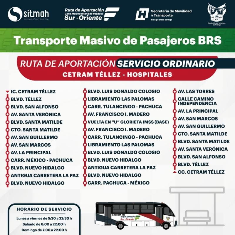 Estos son los servicios que ofrece el nuevo Transporte Masivo BRS de Pachuca