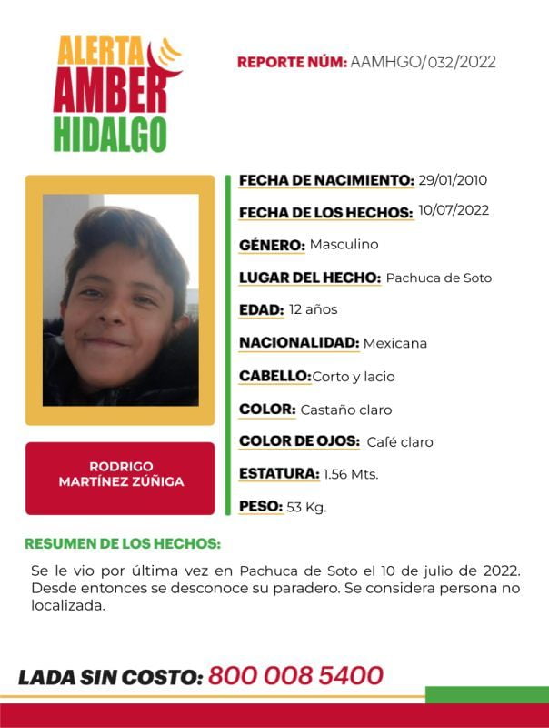 Alerta Amber Hidalgo: tiene 12 años de edad y desapareció en Pachuca