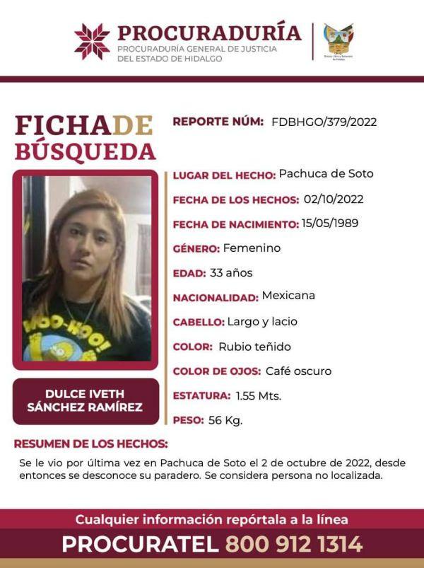 Activan alerta de búsqueda por mujer desaparecida en Pachuca