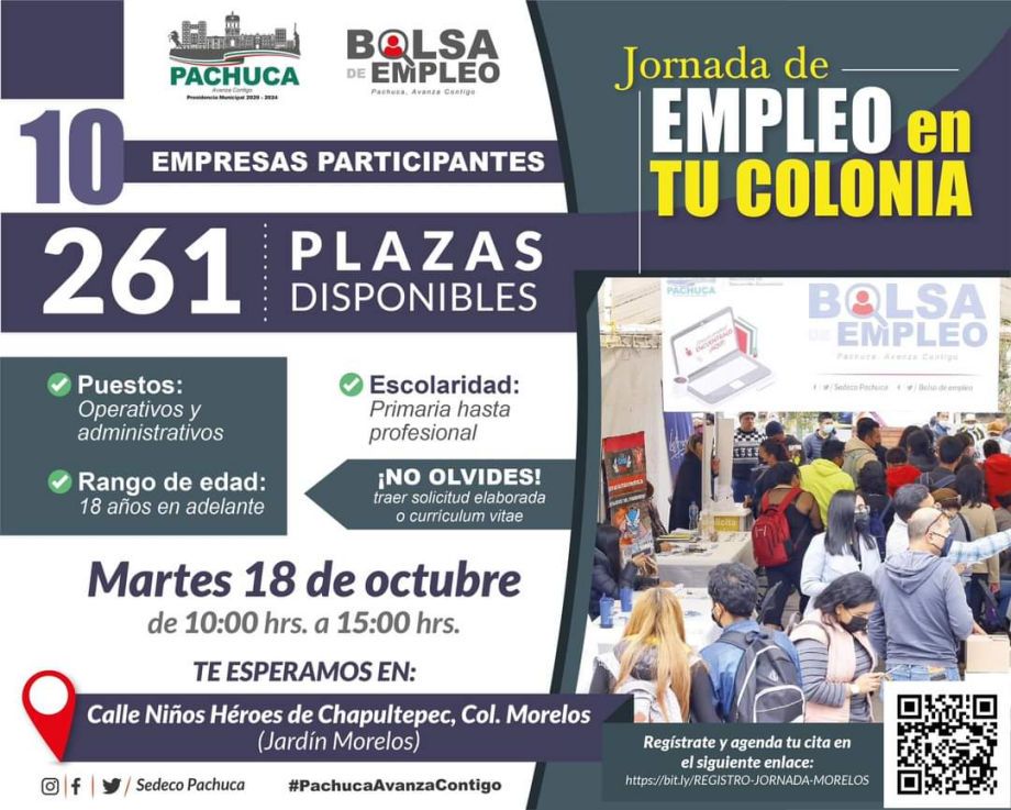 Empleo en tu colonia: empresas ofrecerán 261 plazas en Pachuca