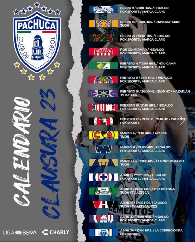 Listo el calendario de juegos del campeón Pachuca para el Clausura 2023