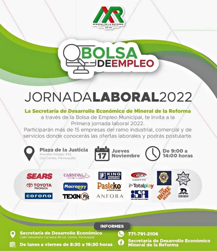 Más de 15 empresas ofrecerán trabajo en la Jornada Laboral 2022 de Mineral de la Reforma