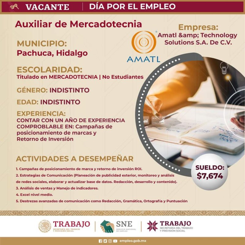 Ofrecerán vacantes en Pachuca con sueldos de casi $15,000