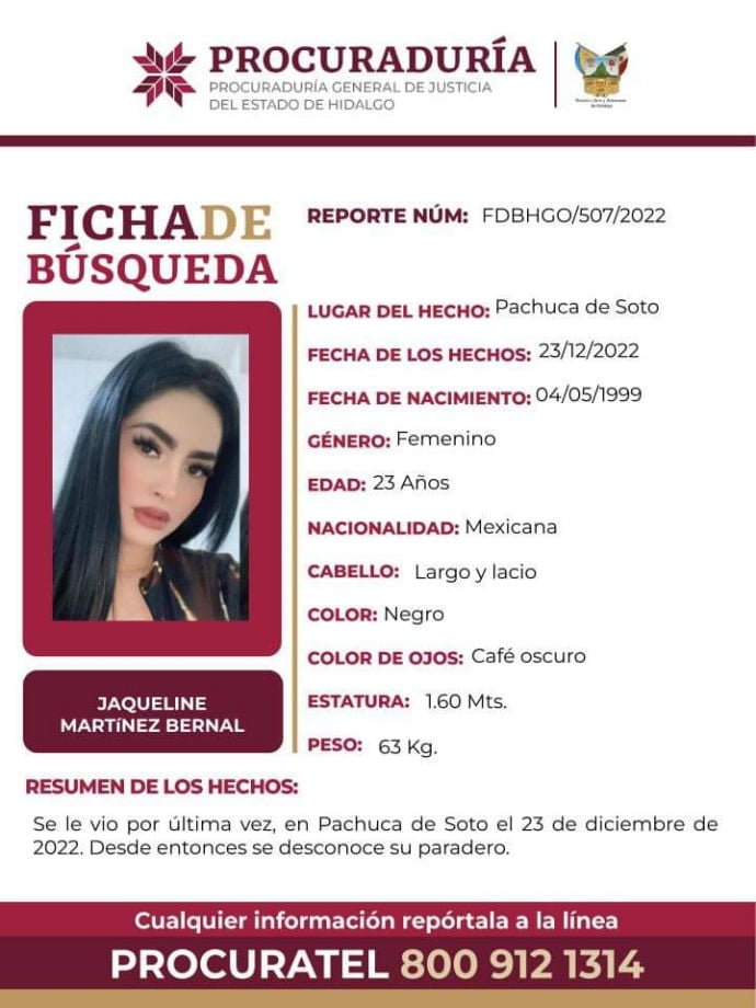 Tiene 23 años de edad y desapareció en Pachuca; piden ayuda para localizarla