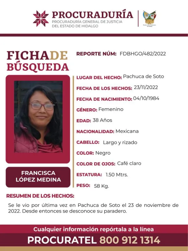 Francisca desapareció en Pachuca; piden ayuda para localizarla