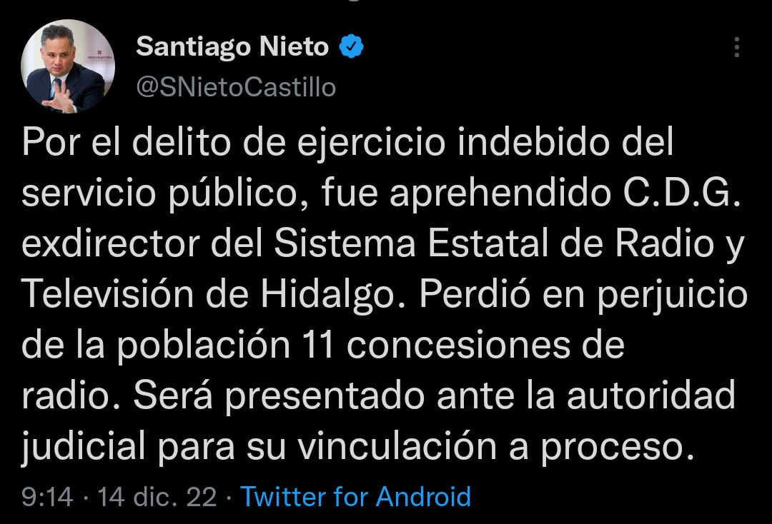 Aprehenden a Cristian "N", el exdirector que perdió 11 concesiones de radio en Hidalgo