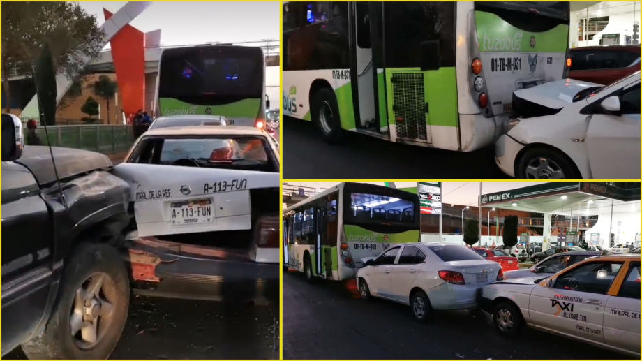 Se registra carambola en avenida Juárez; Tuzobús y taxi, involucrados