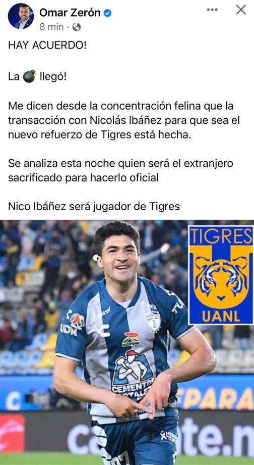 Y se marchó... Nico Ibañez deja a Pachuca para irse a Tigres