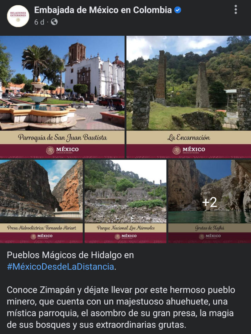 Destacan en Colombia bellezas turísticas de Hidalgo
