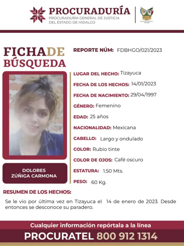Tiene 25 años de edad y desapareció en Hidalgo; piden ayuda para encontrarla