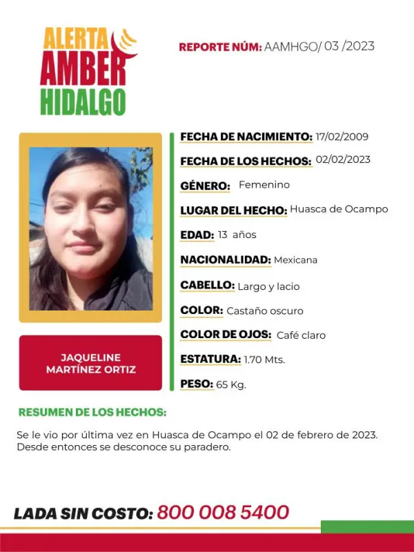 Activan Alerta Amber por menor desaparecida en Pueblo Mágico de Hidalgo