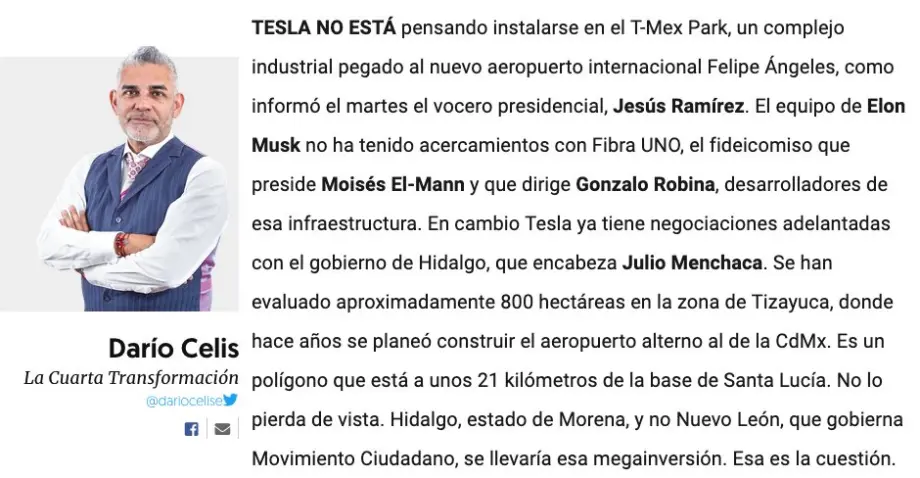 Ni Edomex, ni Nuevo León; Tesla estaría negociando llegar a Hidalgo