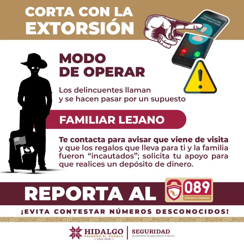 "Familiar viene de visita": detectan modalidad de extorsión en Hidalgo