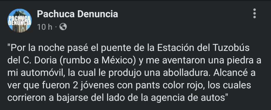 Denuncian que jóvenes avientan piedras a automóviles desde un puente del Tuzobús