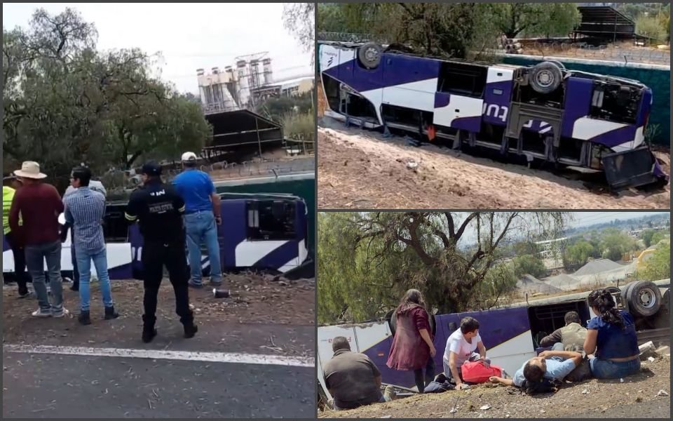 #Accidente 😰 Se voltea autobús Futura que se dirigía a Tulancingo; hay varios lesionados