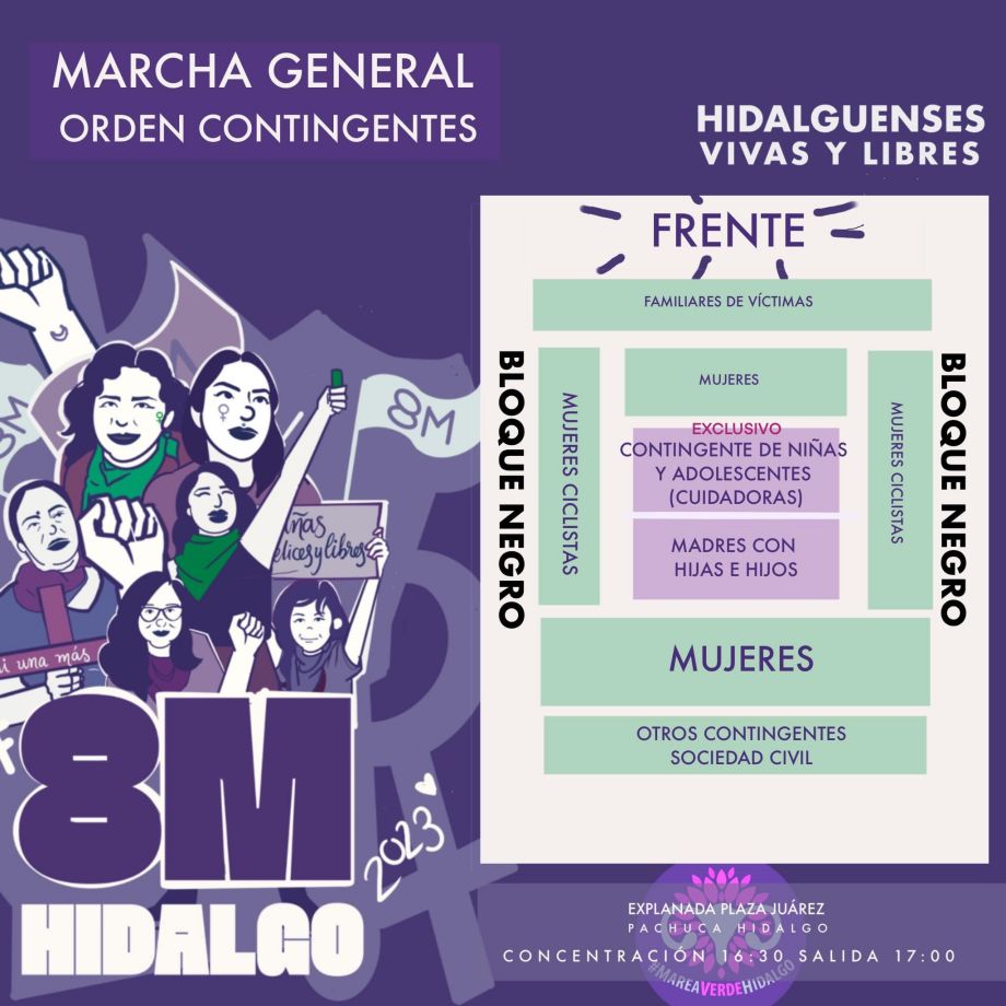 Así será la ruta de la Marcha General 8M en Pachuca; tendrá varios contingentes