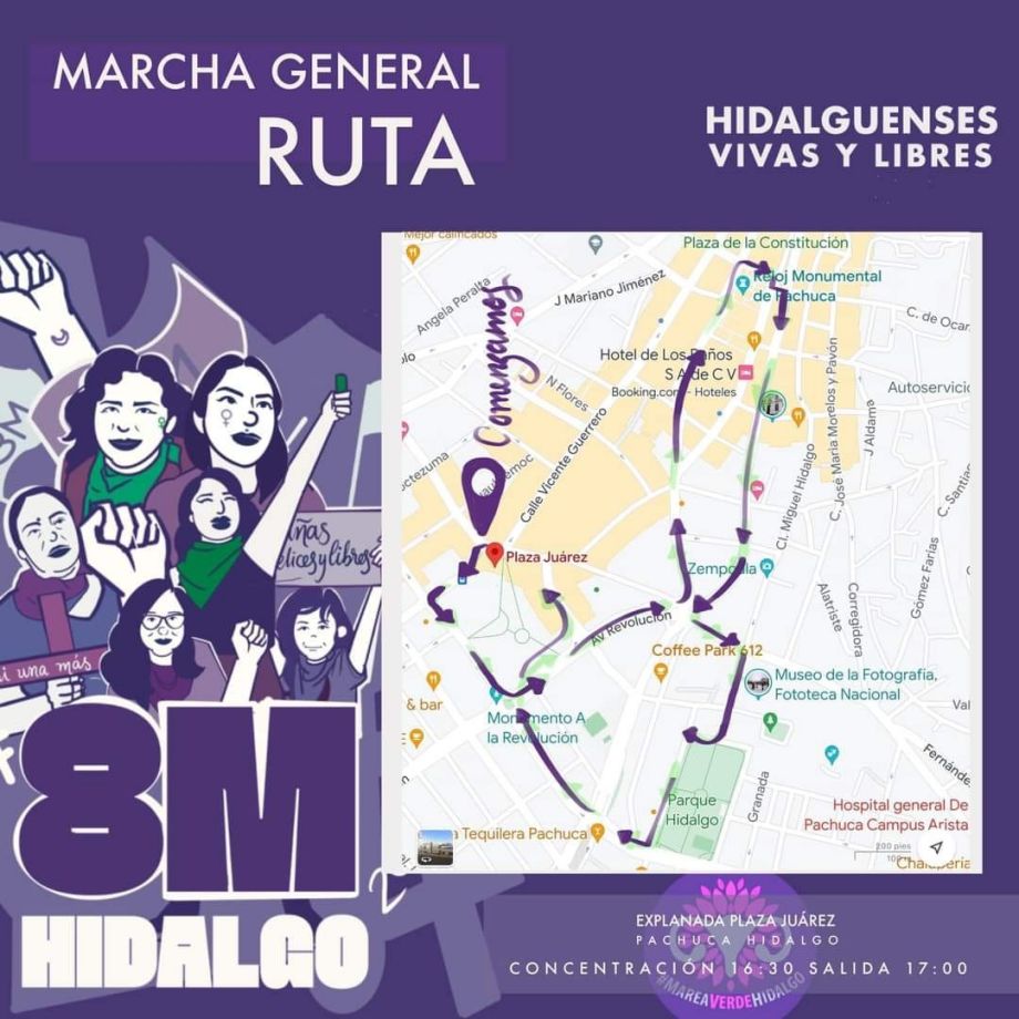 Así será la ruta de la Marcha General 8M en Pachuca; tendrá varios contingentes