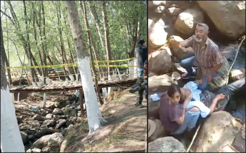Cae mujer de un puente sobre las rocas en centro ecoturístico de Huasca