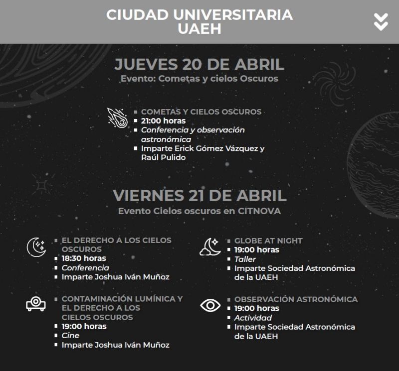 Cielo Oscuro Hidalgo 2023 ✨: la semana con actividades astronómicas en Pachuca y otras sedes