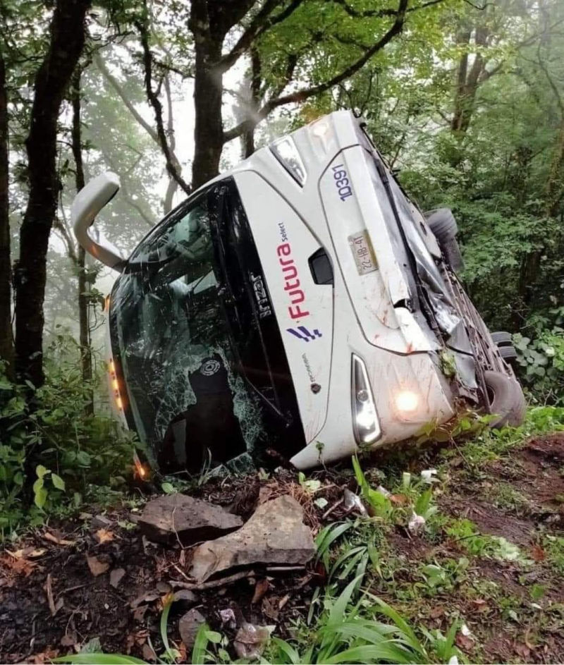 Autobús con pasajeros que se dirigía a Pachuca se sale del camino en la sierra de Hidalgo