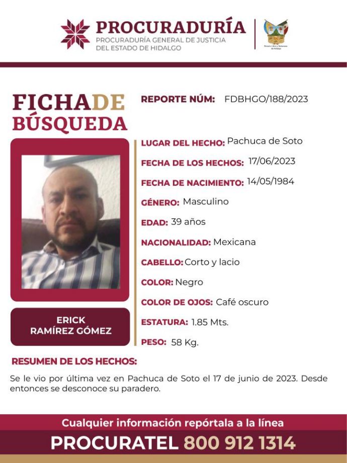 Hombre de 39 años desapareció en Pachuca; piden ayuda para encontrarlo