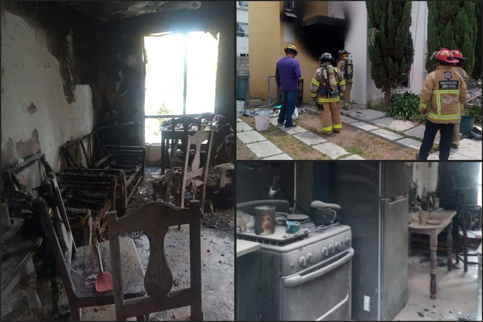 Casa es consumida por el fuego en Pachuca