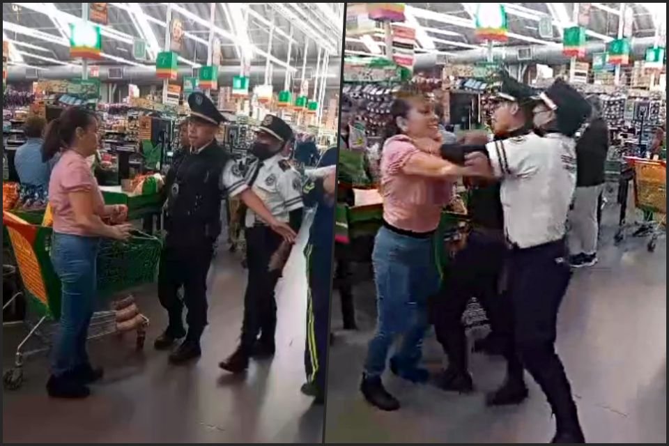 #Video 😮 Se armó la bronca entre guardias y clienta en Aurrerá de Tulipanes