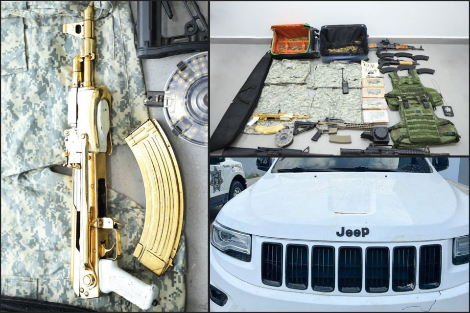 Fuerte arsenal, vehículos blindados y hasta un arma chapeada oro: realizan importante aseguramiento en Hidalgo