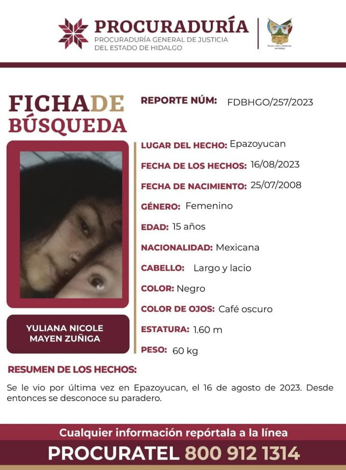 Emiten alerta de búsqueda por desaparición de joven madre y su hija en Epazoyucan